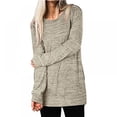 thumbnail image 2 of Ladies Mid-Length Sweater  Neck Long-Sleeved Casual Loose Top With Pockets, 2 of 5
