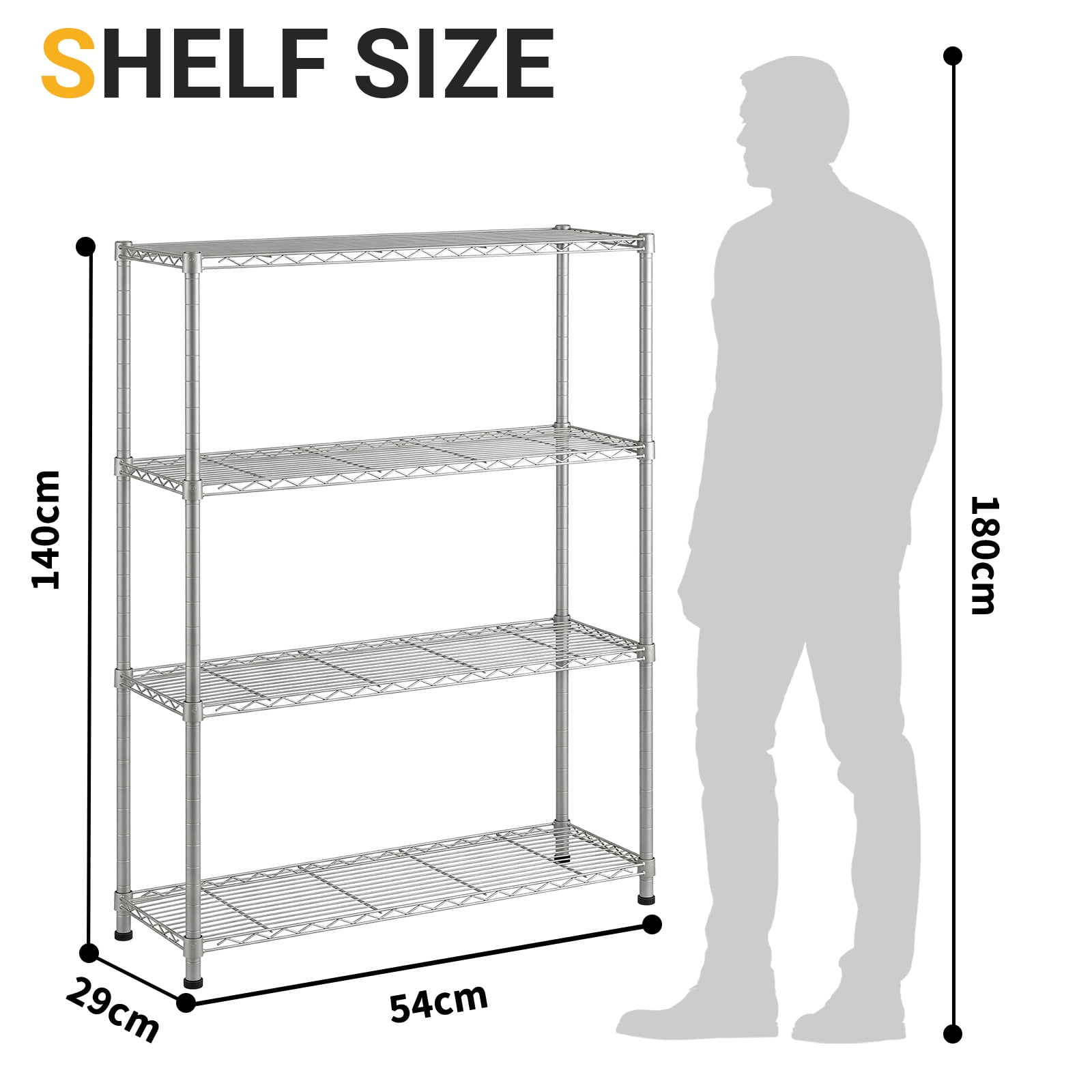 Ktaxon 4-Tier Metal Shelving Unit, Adjustable Shelf Organizer for Garage Kitchen, Storage Rack Capacity for 1100 lbs, 36"W x 14"D x 55"H, Silver Gray