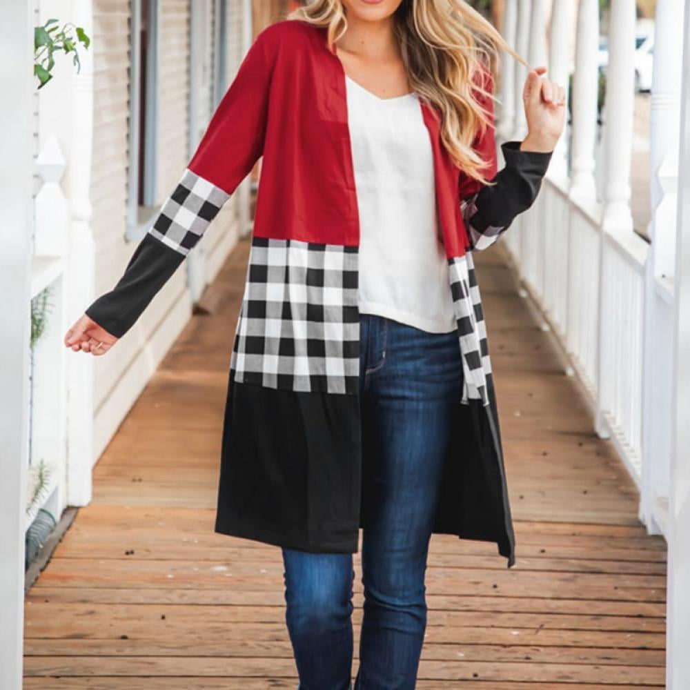 Women's Long Sleeves Open Front Leopard Print Knitted Sweater Cardigan Coat  Outwear with Pockets - Walmart.com