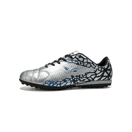 

Lacyhop Boys Girls Football Shoes Lace Up Soccer Cleats Firm Ground Athletic Shoe Training Comfort Trainers Lightweight Sport Silver Broken Cleats 1Y