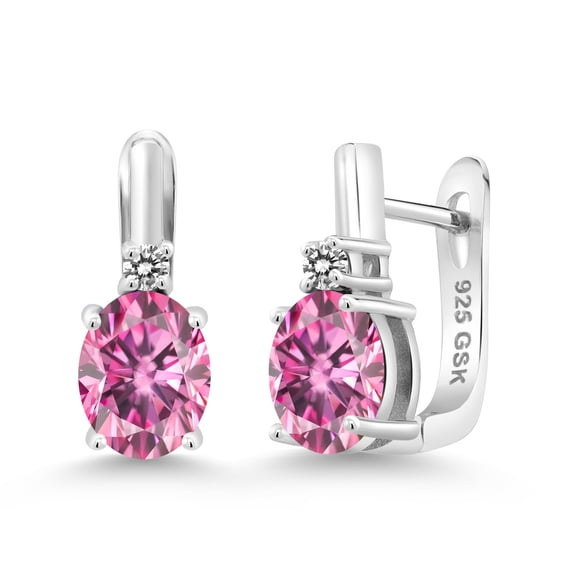 Gem Stone King 925 Sterling Silver Pink Moissanite and White Diamond Earrings for Women (4.13 Cttw, Gemstone, Oval 9X7MM)