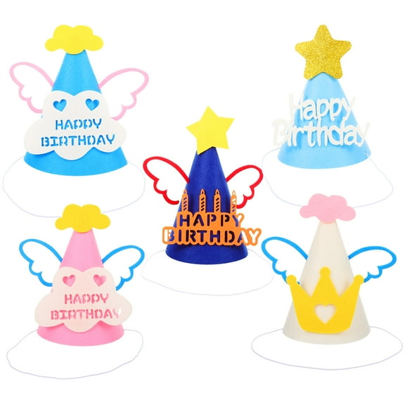 SOPOTUTU 5-Pack Assorted Color Birthday Party Hats Lightweight Cloth Headwear for Kids and Adults Festive Events