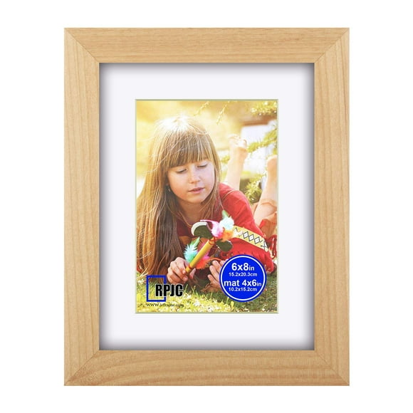 RPJc 6x8 inch Picture Frame Made of Solid Wood and High Definition glass Display Pictures 4x6 with Mat or 6x8 Without Mat for Wall Mounting Photo Frame Natural