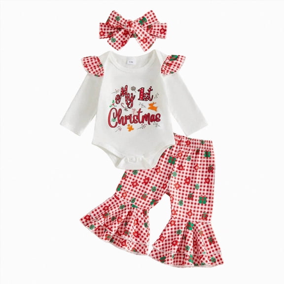 Kakishop Newborn Baby Girl Clothes Long Sleeve Romper Bodysuit and Pants Outfit Set for Christmas (Pink,0-3 Months)