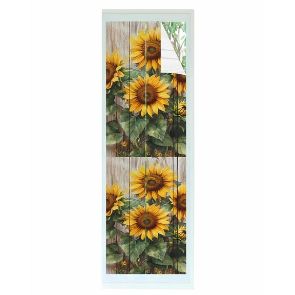 Window Privacy Film Farmhouse Sunflower Stained Glass Window Film Decorative Sun Block Window Cover Vintage Rustic Botanical Wooden Window Clings Static Adhesive Sticker for Bathroom 29.5"x118"