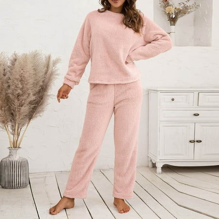 

Two Piece Fleece Pajamas Set for Women Warm Fuzzy Sherpa Loungewear Cozy Soft Plush Pajamas Sweater Pant Set Outfits