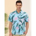 thumbnail image 2 of Lars Amadeus Camisa Tropical De Manga Corta Con Estampado Floral Para Hombre Con Botones Y Hojas Hawaianas Azul Claro Verde M Unique Bargains Camisa, 2 of 6