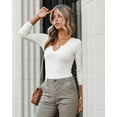 thumbnail image 2 of Vafful Long Sleeve T Shirts for Women Ribbed Slim Fit Basic Tee Tops Blouse V Neck Stretch Fall Clothes S-XL White, 2 of 6