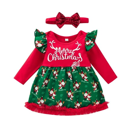 

Rovga Dresses For Girls Toddler Baby Kids Girls Christmas Print Patchwork Princess Dress Clothes Casual Clothing