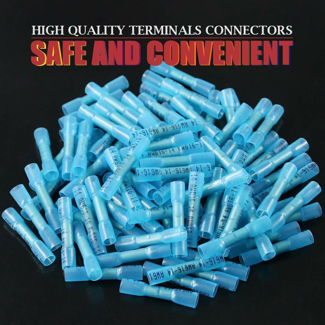 1000pcs Blue AWG Heat Shrink Butt Wire Connectors Crimp Terminals 14-16 Gauge US