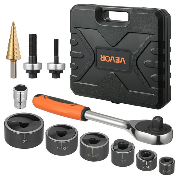 VEVOR Knockout Punch Set, 1/2 to 2 inch SLUG-Buster Ratchet Knockout Set, Ratchet Wrench Knockouts Punch Sets for Aluminum, Mild steel, Fiberglass, Plastics, 6 Die Sizes, 40Cr Steel Ko Tool Kit