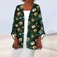 thumbnail image 2 of Women's Casual and Fashionable Christmas Printed Lightweight Mid-Length Jacket Cardigan, for Spring and Fall Wear,Dark Green,2XL, 2 of 7