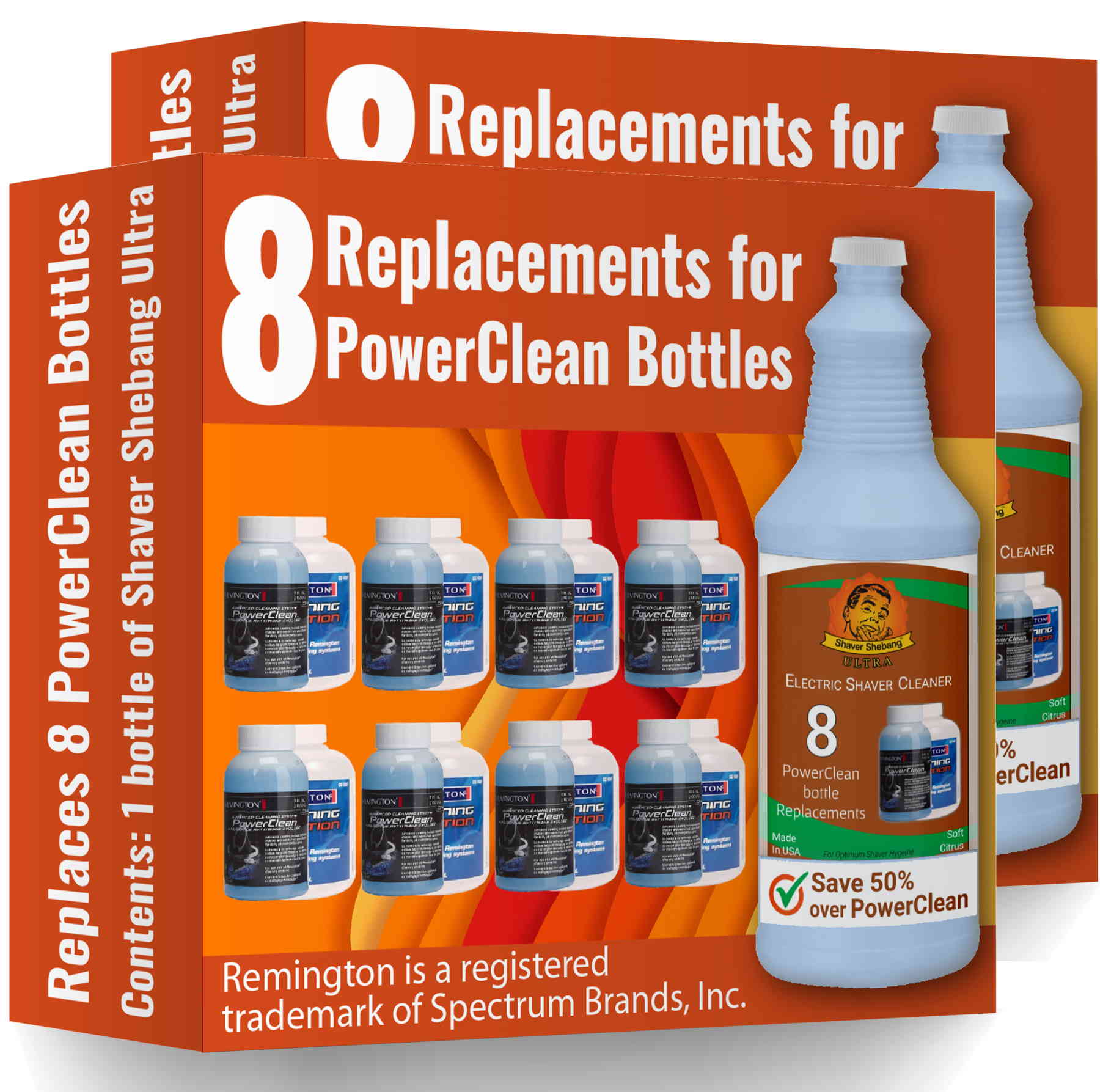 Remington PowerClean replace 16 bottles from 2 Shaver Shebang Ultra