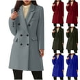 thumbnail image 5 of Felirenzacia Women's and Big Women's Plus Long Blazer Coat, S-5XL Double Breasted Lapel Collar Button Wool Winter Overcoat for Women, 5 of 6