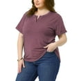 thumbnail image 4 of Agnes Orinda Women's Plus Size T-Shirts Notched V Neck Rolled Short Sleeve Soft Casual Summer Tees Tops 2025 5X Burgundy, 4 of 6