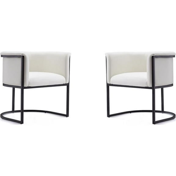 Pemberly Row 18.9" Contemporary Faux Leather Dining Chair in White (Set of 2)
