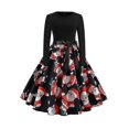 thumbnail image 1 of Womens Vintage Ball Gown Hepburn Santa Print Dress, 1 of 1