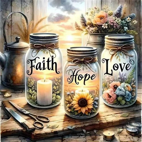 Faith,Hope,Love Diamond Art Kits for Adults,Inspirational 5D Diamond Painting Kits for Beginners