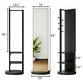 thumbnail image 4 of 360° Rotating 69"x16" Multifunctional Full Length Mirror with Hook Storage Rack Coat Rack with Mirror Solid Wood Floor Mirror Bedroom Living Room Cloakroom Space Saving (black), 4 of 9