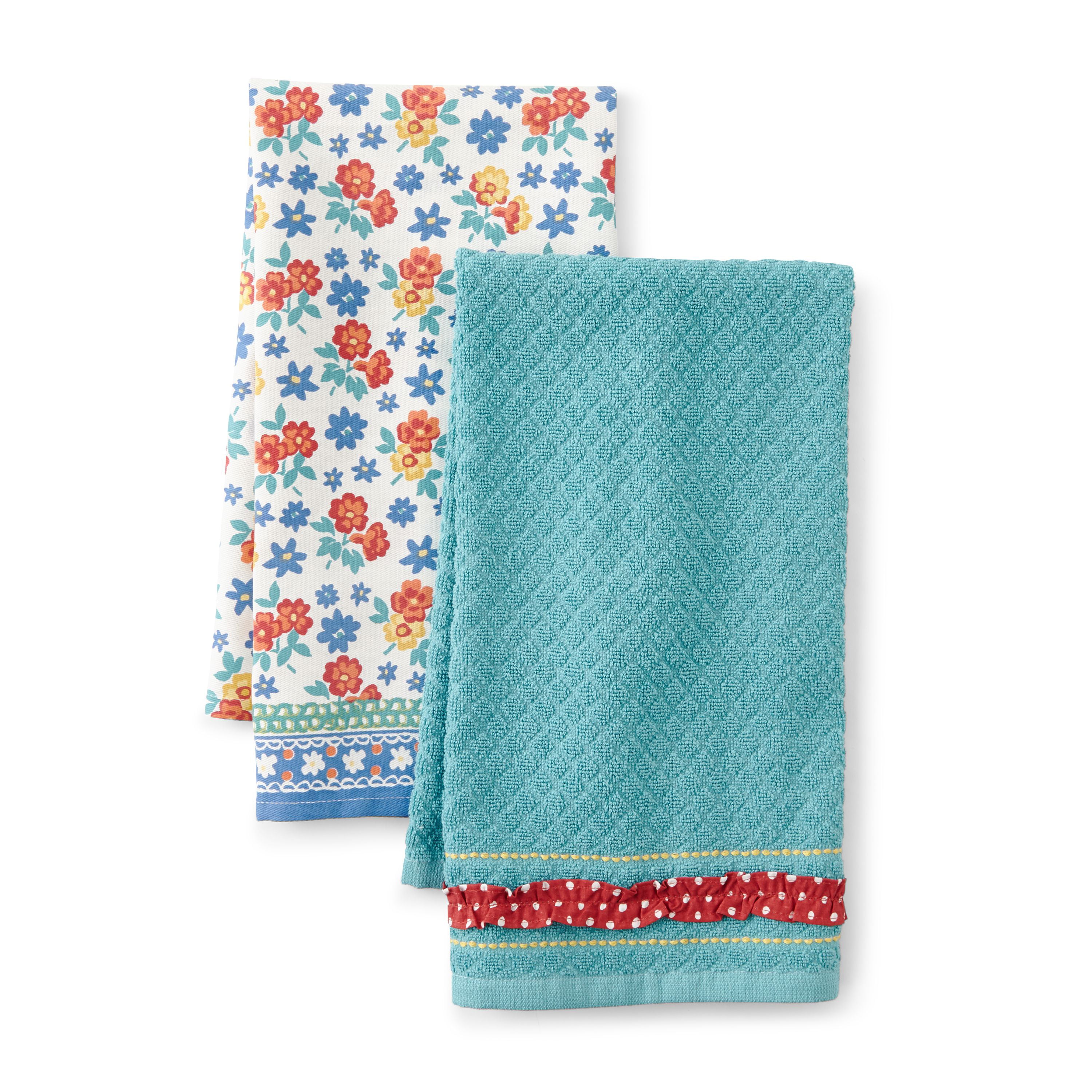 Set of 2 Same Kitchen Microfiber Towels(15x25)SPRING FLOWERS,HOME SWEET  HOME,GR