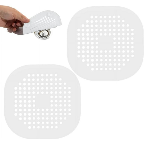 2 Pack Drain Hair Catcher-Durable Silicone Shower Drain Hair Catcher,Hair Catcher with Suction Cups,Can Be Used in Kitchen,Shower,Tub,Washing Machine (White)