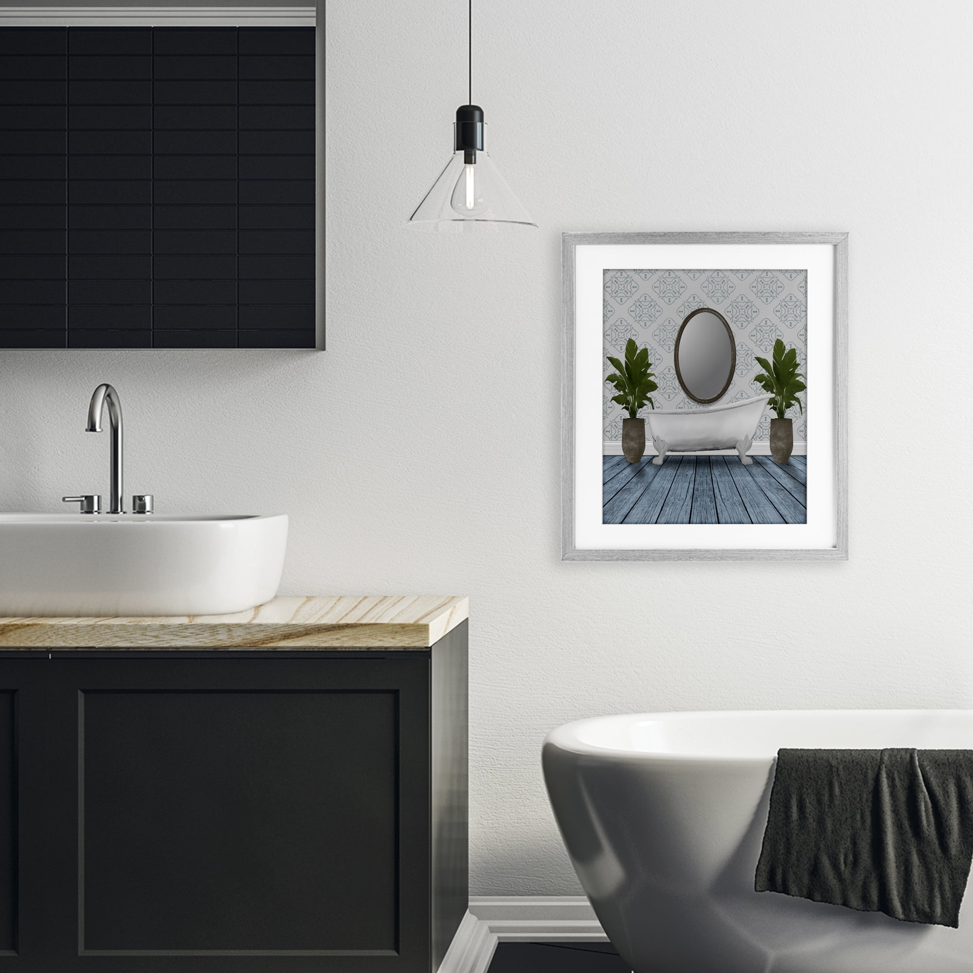 Stupell Industries Restful Wash Bathtub Gray Framed Print Under Glass, design by Marcus Prime