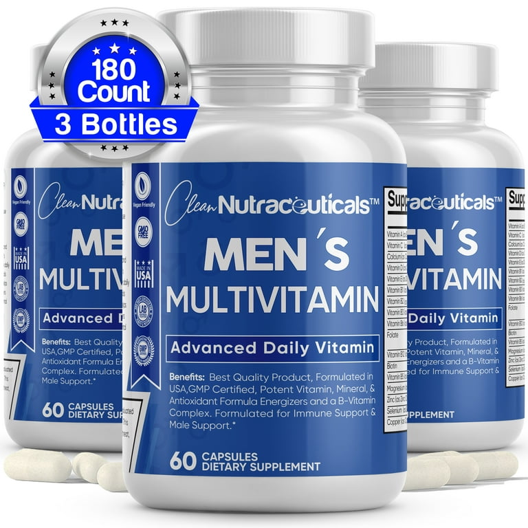 Multivitamin for Men Daily Supplement with Vitamins A, C, E, B1, B2, B6,  B12, Minerals and Organic Extracts to Support Energy Brain Heart Immune and 