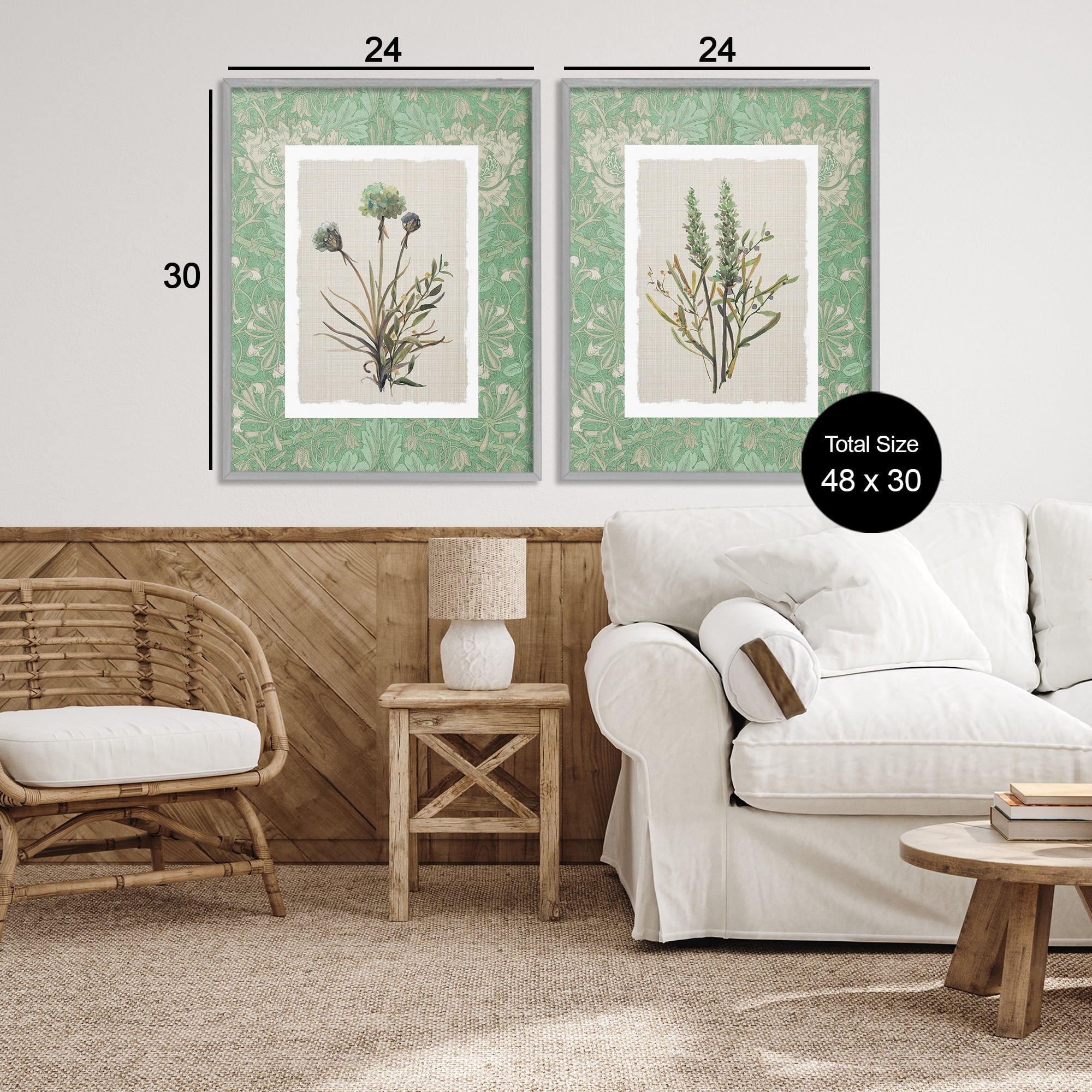 Stupell Industries Green Tone Herbal Blooms 2 Piece Gray Framed Giclee Art Set, design by Carol Robinson