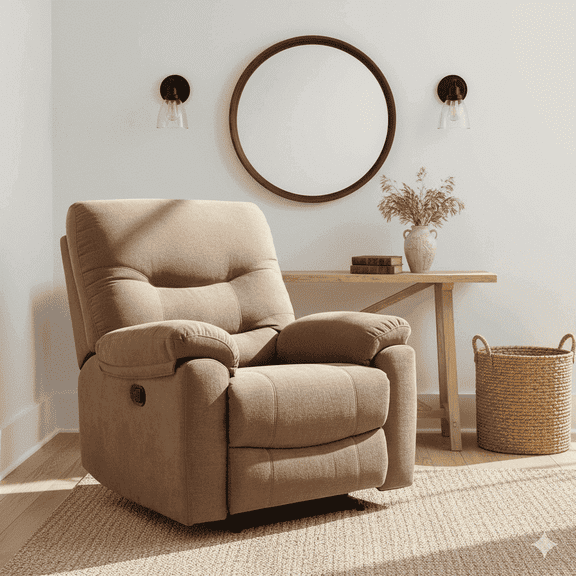 Brown Overstuffed Lounge Chair with Footrest Extra Large Recliner Chair with 22-Inch Wide Seat, Manual Reclining Lounge Chair with Footrest, Comfortable Living Room Accent Recliner