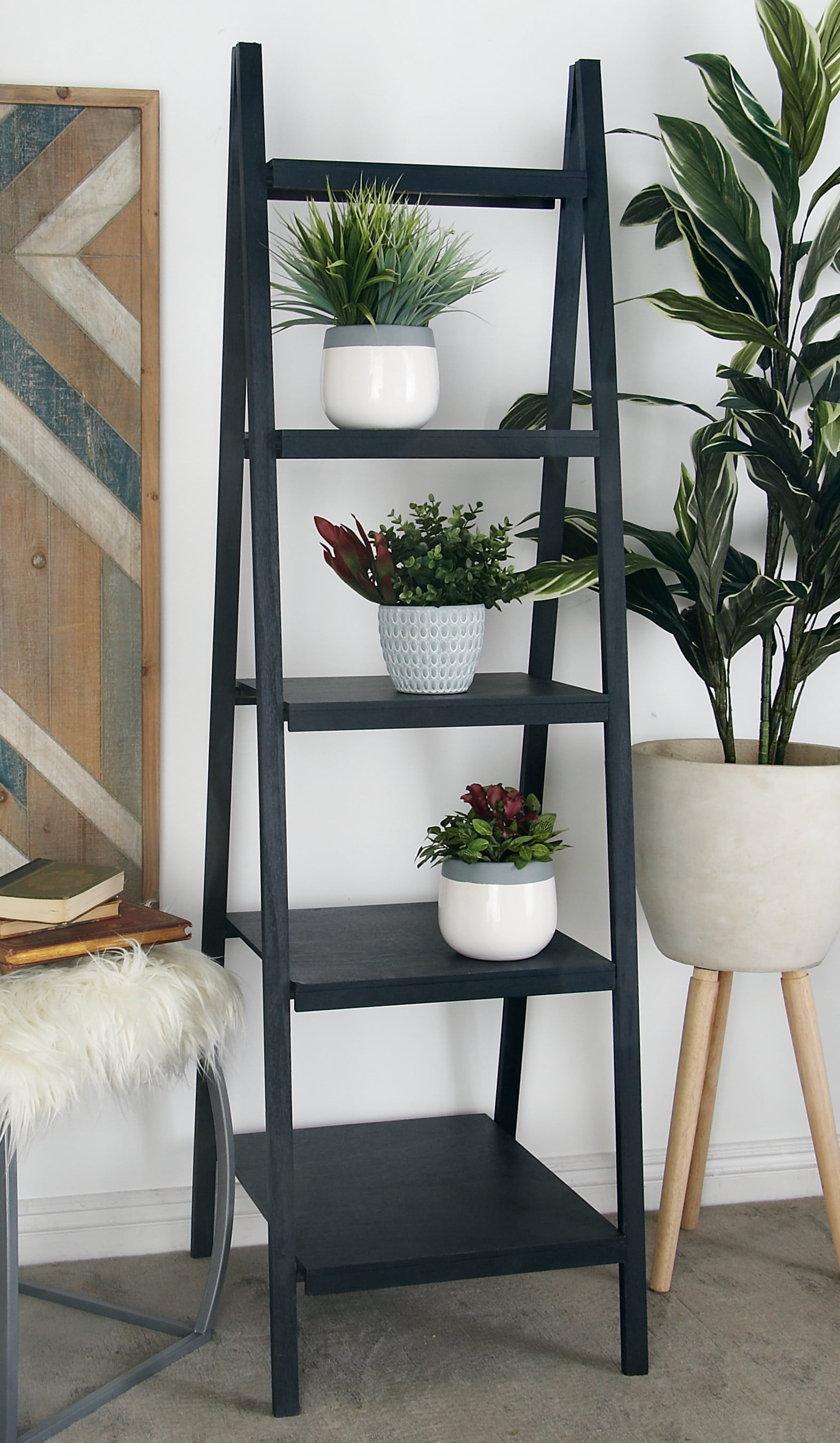 DecMode Gray Wood Ladder Bookshelf, 22" x 65"