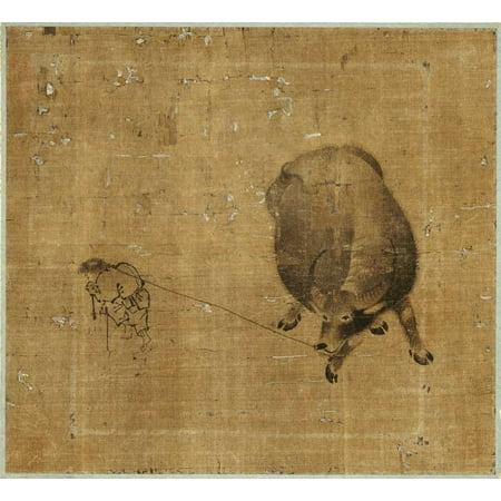 Unknown Buffalo - Small Boy Struggling To Lead a Water Buffalo Stretched Canvas - Unknown (24 x 24)