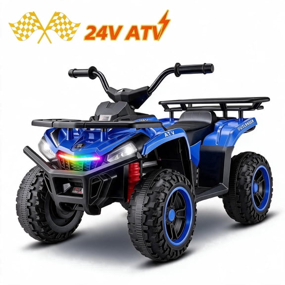 Farmdex 24V 200W Ride on Car, 2-Seater Four Wheeler Quad Ride on ATV for Kids 3-6 Years, Powered Ride on Toys with Big Storage Basket, RGB Light Bar, Music, Max Speed 3.1MPH, For Kids Gift