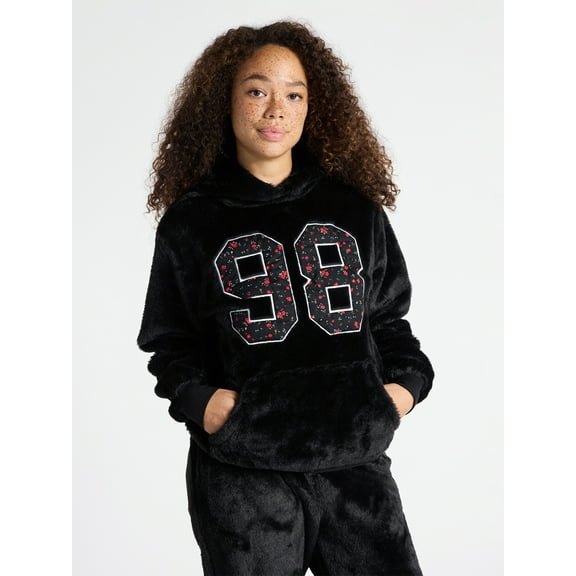 No Boundaries Faux Fur Graphic Hoodie, Women's