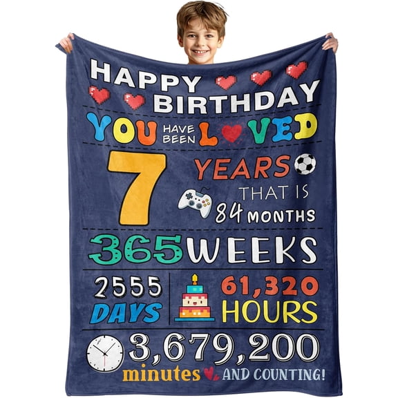 7 Year Old Boy Birthday Gifts - Gifts for 7-Year-Old Boys - Seven Year Old Boys Gift for Son Grandson Nephew - 7th Birthday Decorations Boy from Mom Dad Grandparent - 7th Blanket