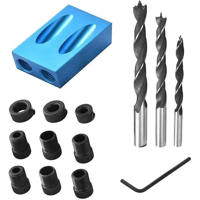 Plantilla de orificio de bolsillo de 14 piezas, posicionador de orificio oblicuo de guía de carpintería de 15, localizador de orificio oblicuo de aleación de aluminio con adaptador