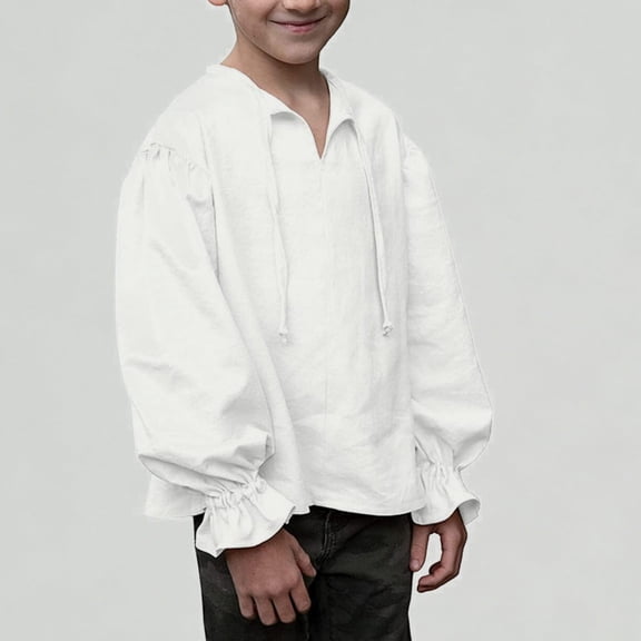 Xijirk Boys Shirts Style Dress Shirt for Boys with Elegant Ruffled Long Sleeves and Classic Historical Design,10-12 Years