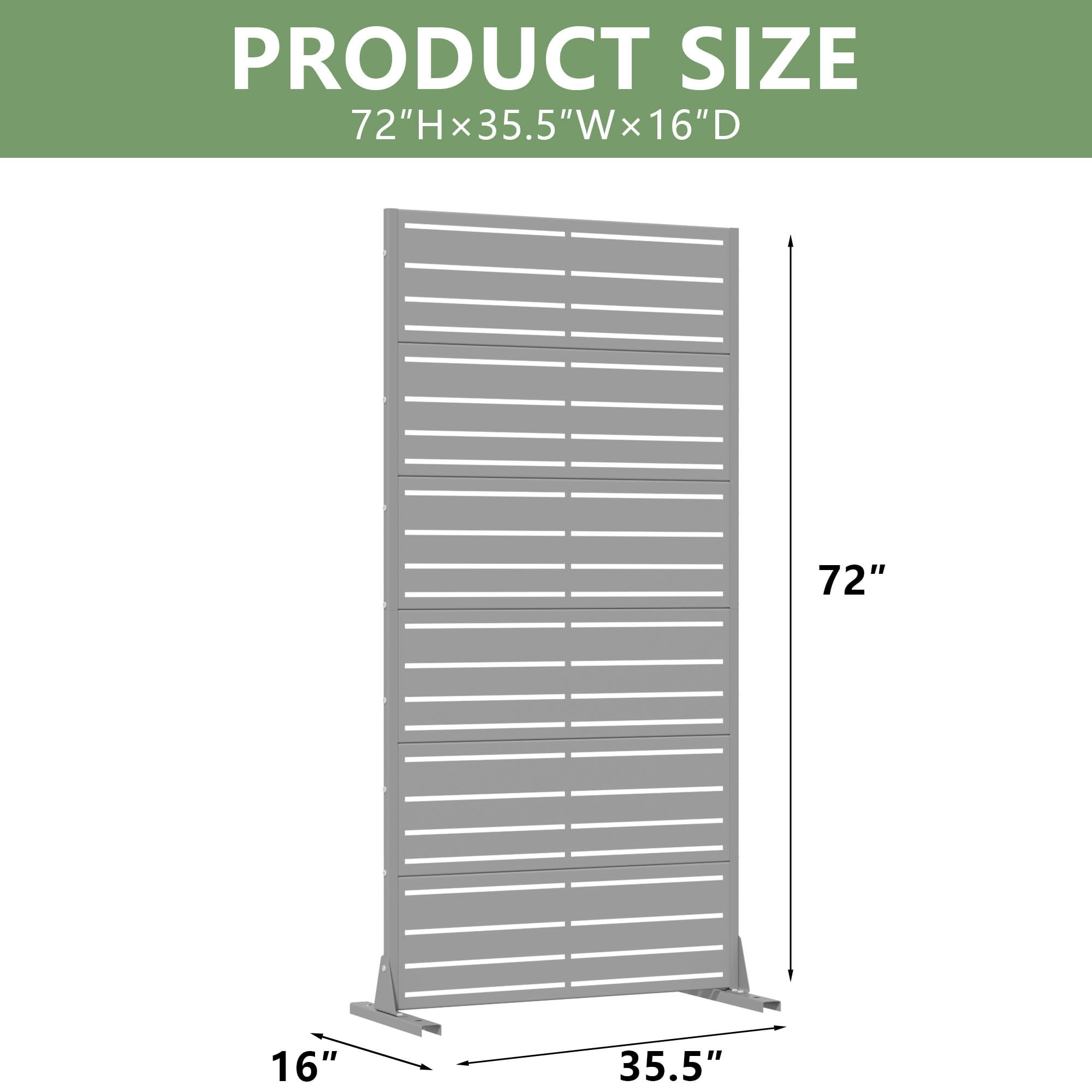 MAYEERTY Outdoor Metal Privacy Screen 6ft × 3ft Gray, 6-Panel Wide-Narrow Louvered, Rust-Resistant for Balcony