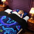thumbnail image 3 of Manfei Neon Dinosaur Wildlife Twin Comforter Sets,Gothic Cloud Stars Bedding Set,Blue Pink,Black Reversible,2pcs,1 Comforter and 1 Pillowcase, 3 of 7