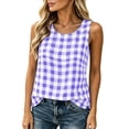 thumbnail image 3 of Tsesme Plaid Tank Tops for Women Crew Neck Sleeveless Shirts Loose Side Split Lightweight Vacation Summer Casual Tanks M, 3 of 9