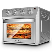 Air Fryer Oven 27.5QT, 6-in-1 Countertop Oven, Air Fry, Bake, Broil, Toast, Warm, Dehydrate, 4 Knob Control, 1600W, Family Size, Silver