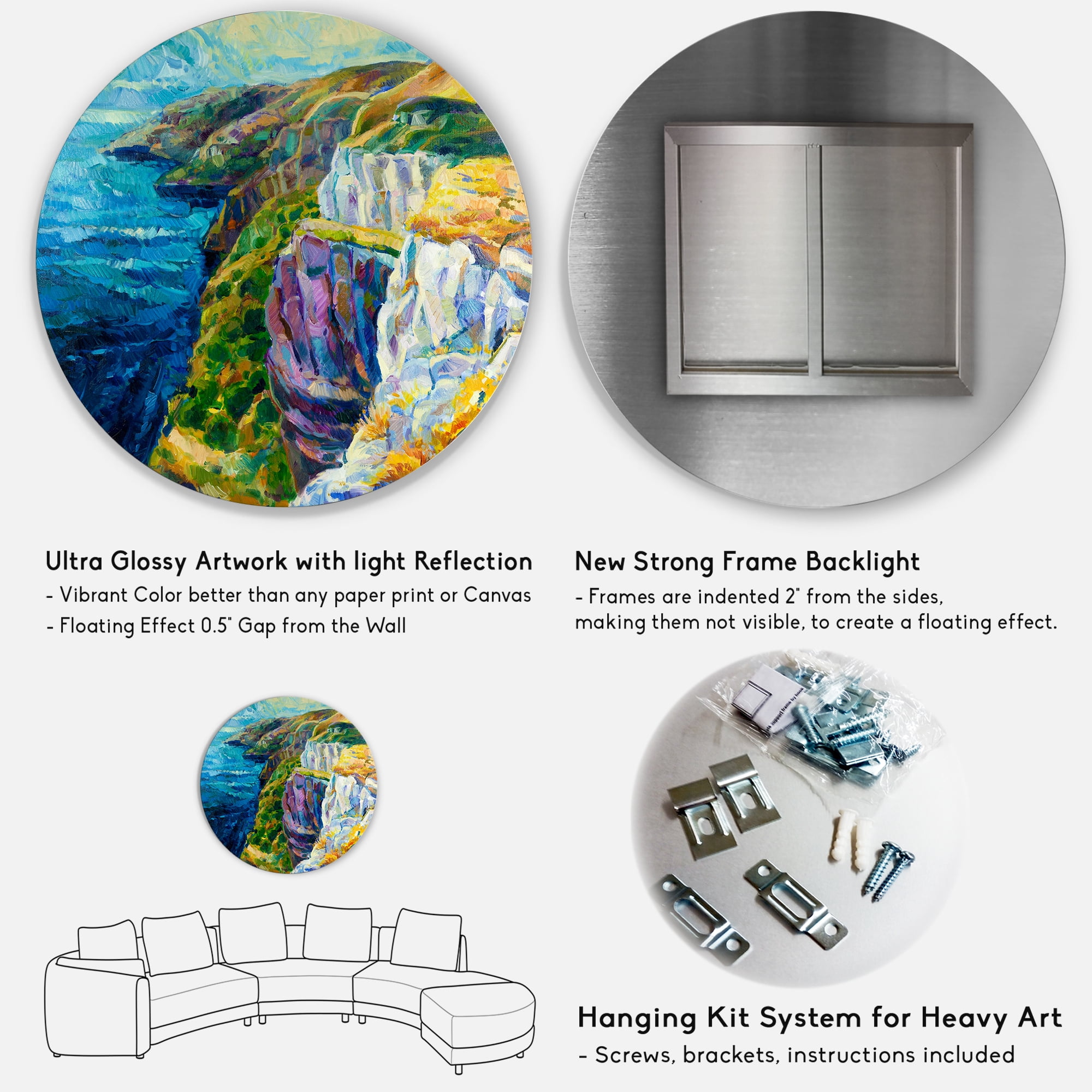 Designart 'The Blue Ocean By Rocky Cliffs II' Nautical & Coastal Circle Metal Wall Art 29x29 - Disc of 29