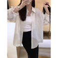 thumbnail image 4 of Camisa Tipo Cárdigan de Larga con Solapa y Botones, Estilo Casual para Mujer, A Rayas Albaricoque S, 4 of 9