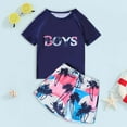 thumbnail image 2 of Toddler Boys Swimsuits Two Piece Short Sleeve Letter Print Summer Hawaii Swimwear Size 5-6T, 2 of 7
