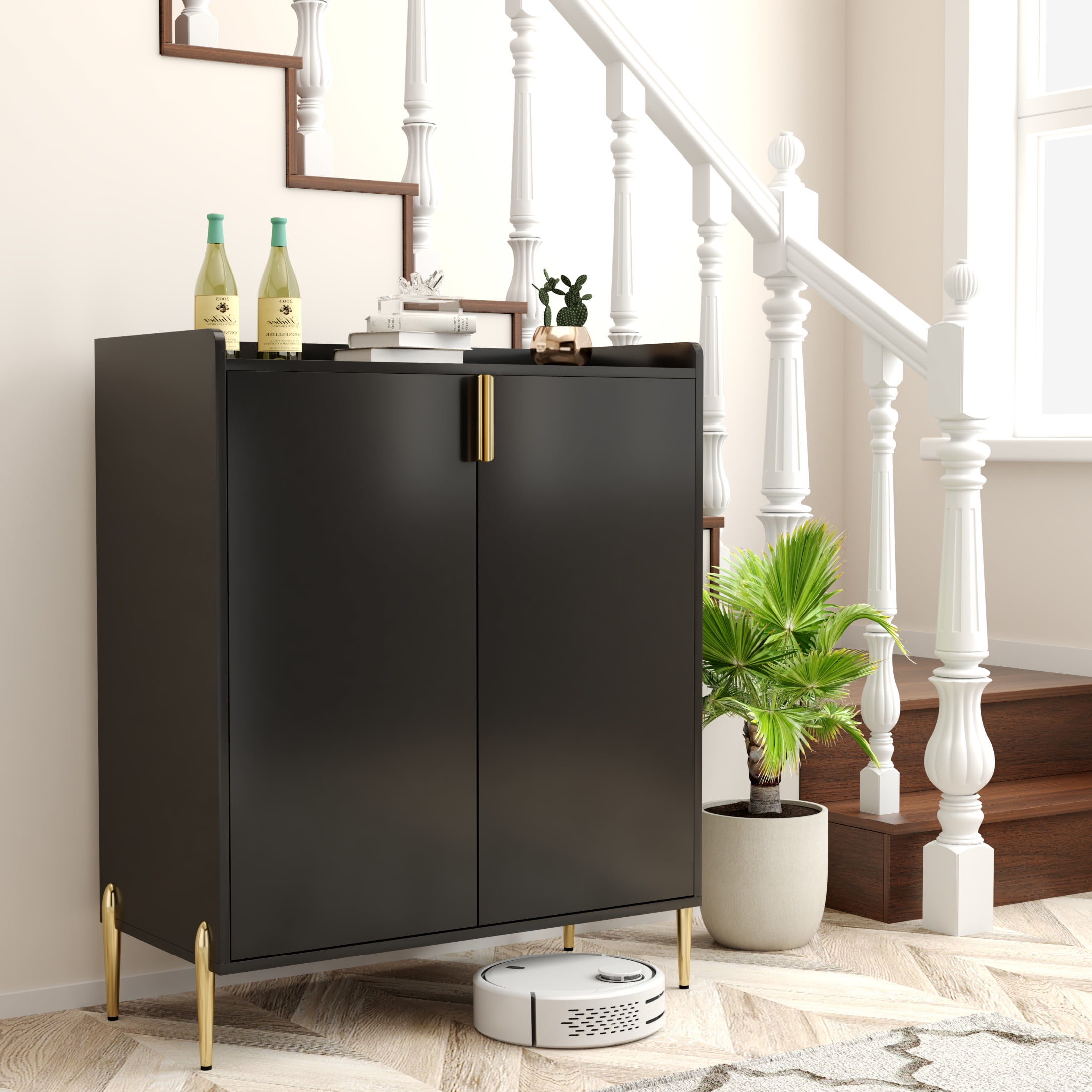 Noble House Solhill 31.5" 2-Door Wine Bar Cabinet, Wooden Wine Rack Liquor Cabinet, Adjustable Shelves, Kitchen, Black