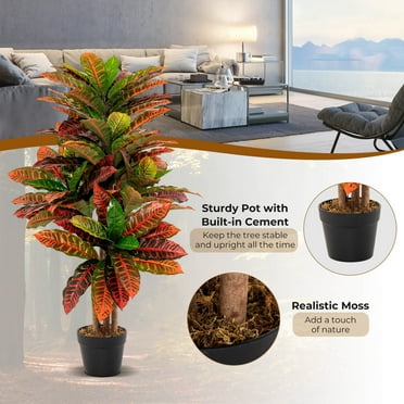 Exdeerjoy Artificial Croton Plant 40" Tall Faux Fiddle Leaf fig Tree Fake Croton Palm Tree