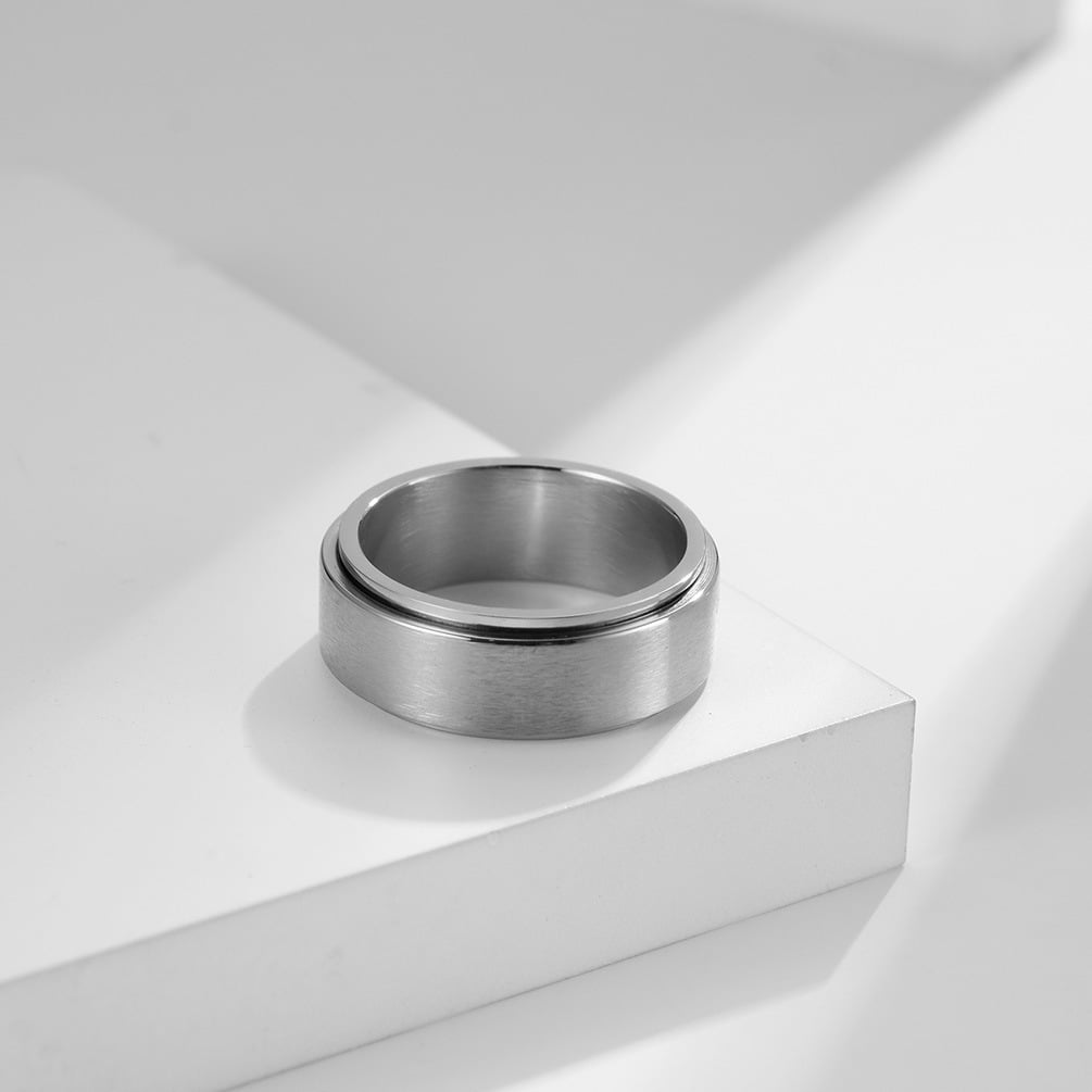 Anxiety Fidget Spinner Rings for Men Smooth 14K White Gold Spinning Rotate Ring for Women Punk Cool Anti Stress Jewelry