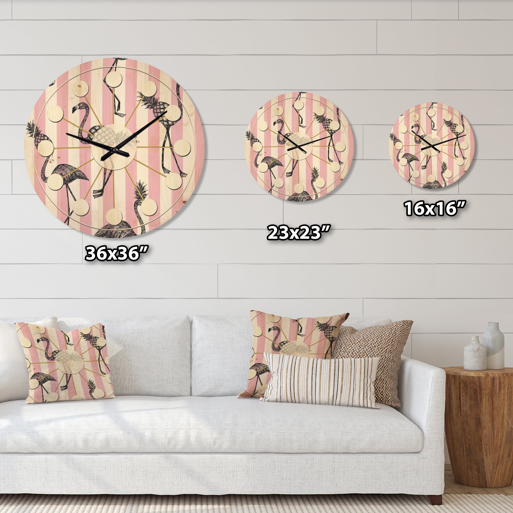 Designart 'Flamingo on Pink Retro' Mid-Century Modern Wood Wall Clock