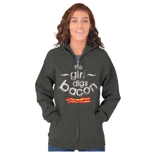This Girl Digs Bacon Funny Meat Lover Zip Hoodie Sweatshirt Women Brisco Brands 2X