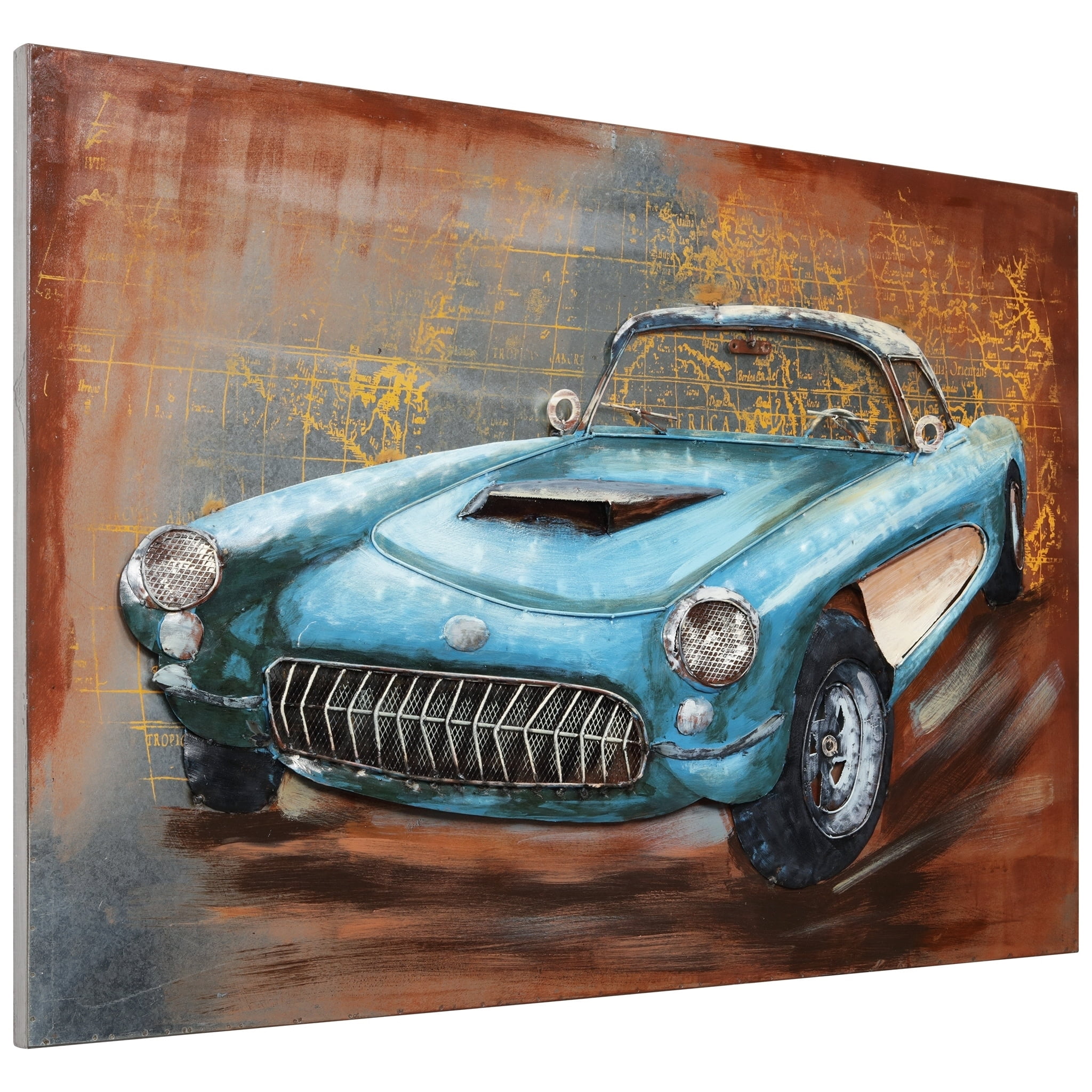 Empire Art Direct Empire Art "Blue car"Primo Mixed Media Hand Painted Iron Wall Sculpture