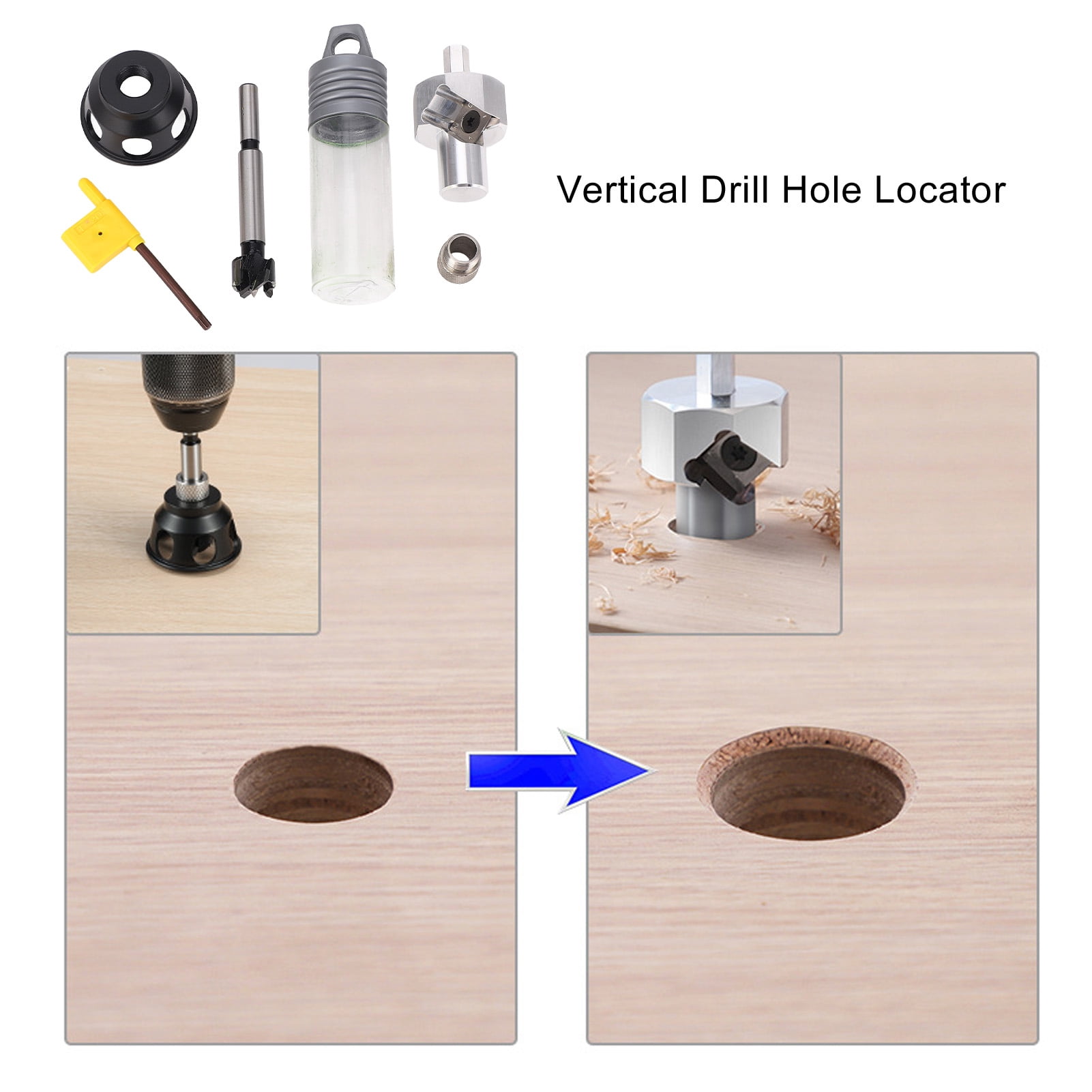 Riousery Vertical Hole Locator Aluminum Alloy Straight Hole Drilling Guide Doweling Jig For Woodworking Crafting 20mm / 0.78 inches Short Drill Bit Tool